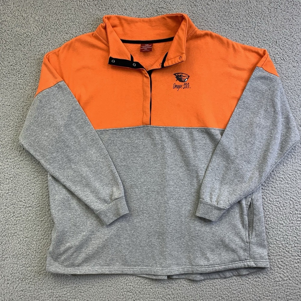 OREGON STATE BEAVERS Men's Grey Orange Shirt Long Sleeve 1/4 Zip Sz XXL